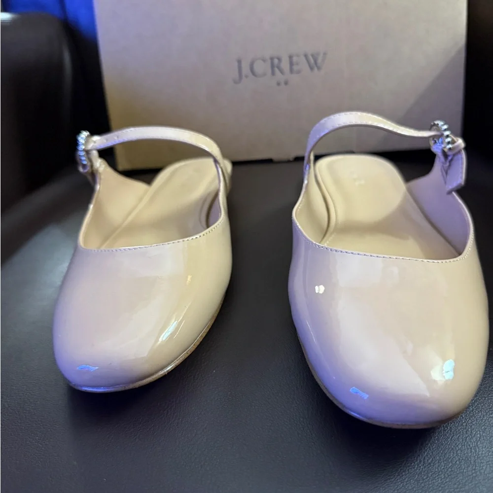 J. Crew Beige Patent Leather Mules with Rhinestone Buckle - Picture 2 of 7
